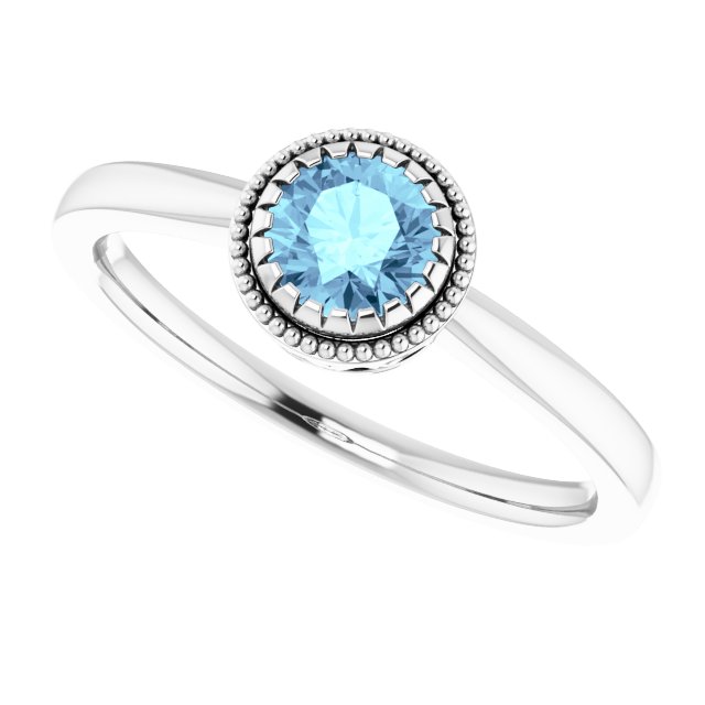 14K Gold Natural Aquamarine Milgrain Bezel-Set Solitaire Birthstone Ring - White Gold - view 5