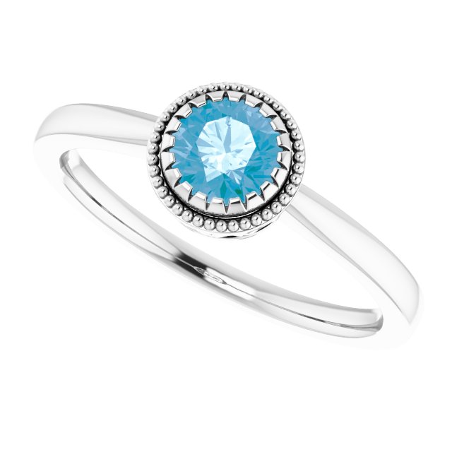 14K Gold Natural Swiss Blue Topaz Milgrain Bezel-Set Solitaire Birthstone Ring - White Gold - view 5