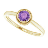 14K Gold Natural Amethyst Milgrain Bezel-Set Solitaire Birthstone Ring - Yellow Gold - view 5