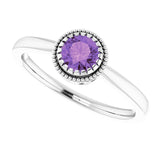 14K Gold Natural Amethyst Milgrain Bezel-Set Solitaire Birthstone Ring - White Gold - view 5