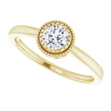 14K Gold Natural White Sapphire Milgrain Bezel-Set Solitaire Birthstone Ring - view 5