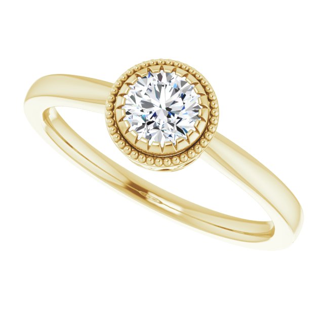 14K Gold Natural White Sapphire Milgrain Bezel-Set Solitaire Birthstone Ring - view 5