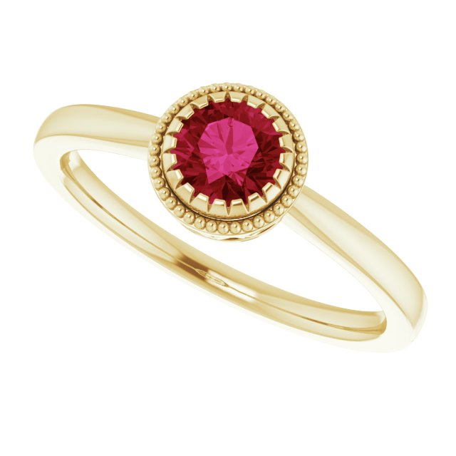 14K Gold Natural Ruby Milgrain Bezel-Set Solitaire Birthstone Ring - view 5