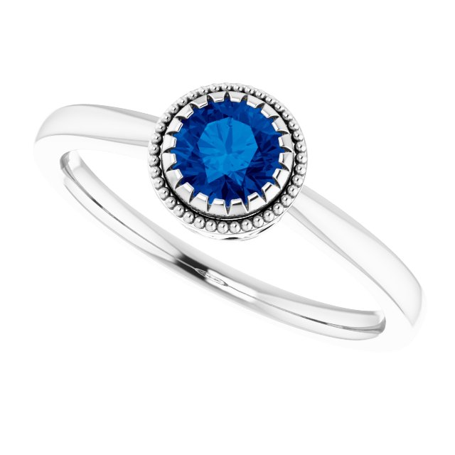 14K Gold Natural Blue Sapphire Milgrain Bezel-Set Solitaire Birthstone Ring - White Gold - view 5