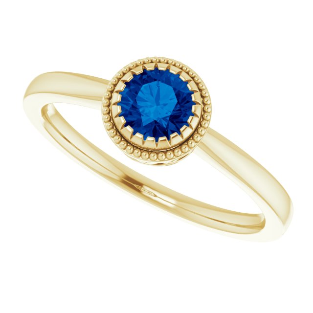 14K Gold Natural Blue Sapphire Milgrain Bezel-Set Solitaire Birthstone Ring - Yellow Gold - view 5