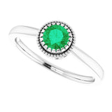 14K Gold Natural Emerald Milgrain Bezel-Set Solitaire Birthstone Ring - White Gold - view 5