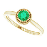 14K Gold Natural Emerald Milgrain Bezel-Set Solitaire Birthstone Ring - Yellow Gold - view 5