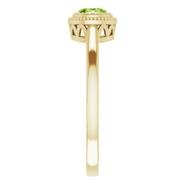 14K Gold Natural Peridot Milgrain Bezel-Set Solitaire Birthstone Ring - view 4