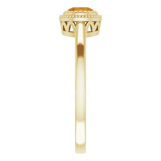 14K Gold Natural Citrine Milgrain Bezel-Set Solitaire Birthstone Ring - view 4