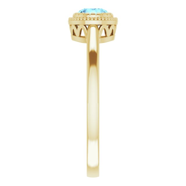 14K Gold Natural Aquamarine Milgrain Bezel-Set Solitaire Birthstone Ring - Yellow Gold - view 4