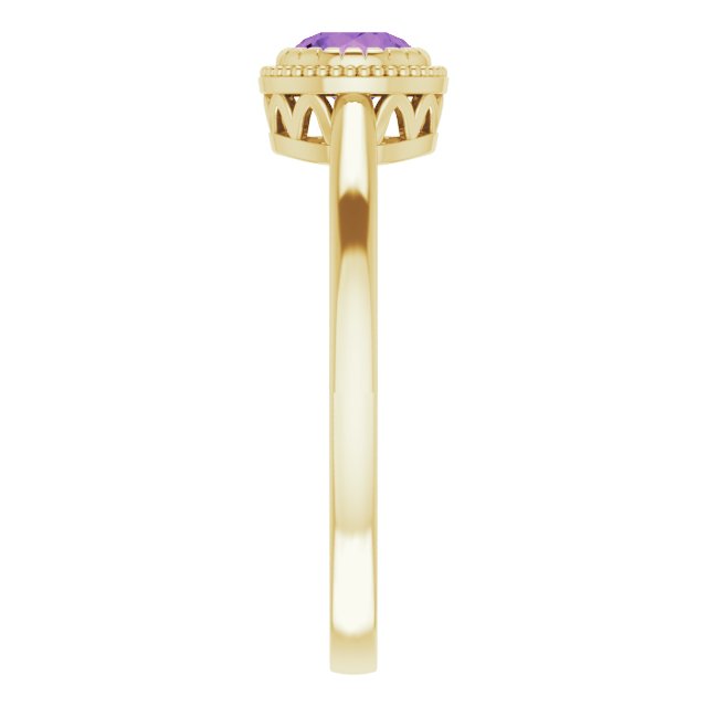 14K Gold Natural Amethyst Milgrain Bezel-Set Solitaire Birthstone Ring - Yellow Gold - view 4