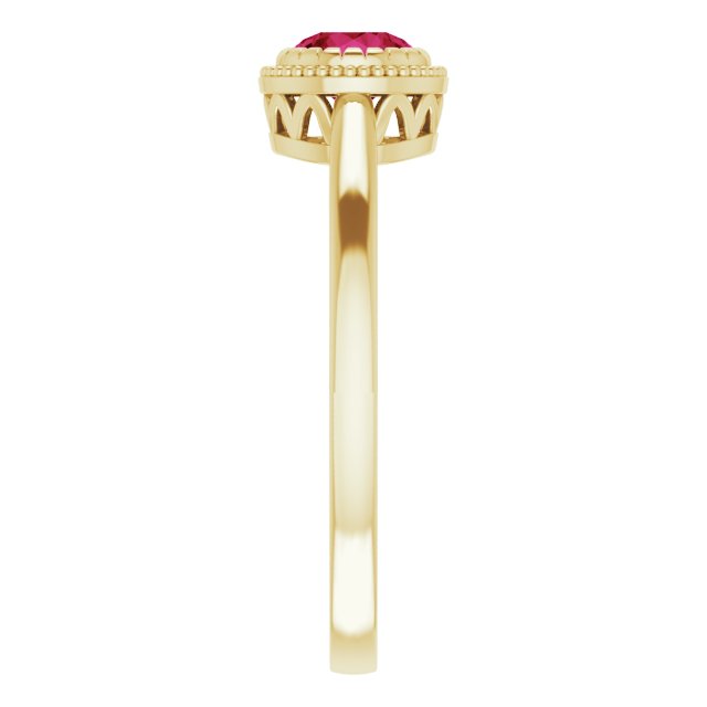 14K Gold Natural Ruby Milgrain Bezel-Set Solitaire Birthstone Ring - view 4