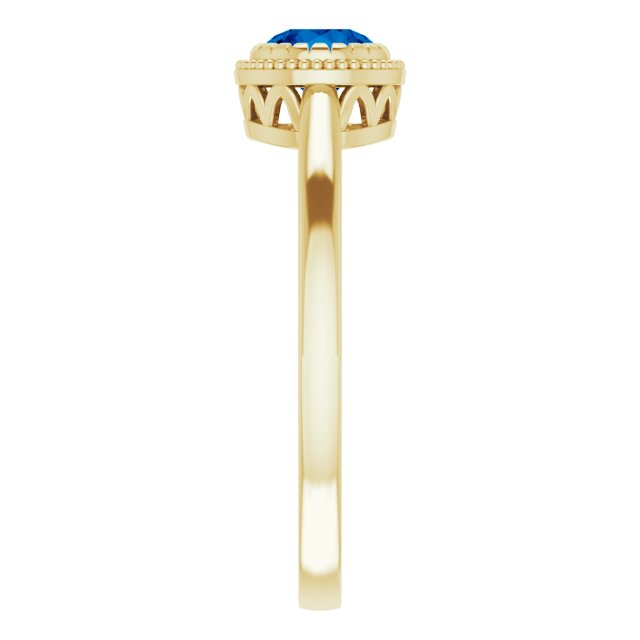 14K Gold Natural Blue Sapphire Milgrain Bezel-Set Solitaire Birthstone Ring - Yellow Gold - view 4