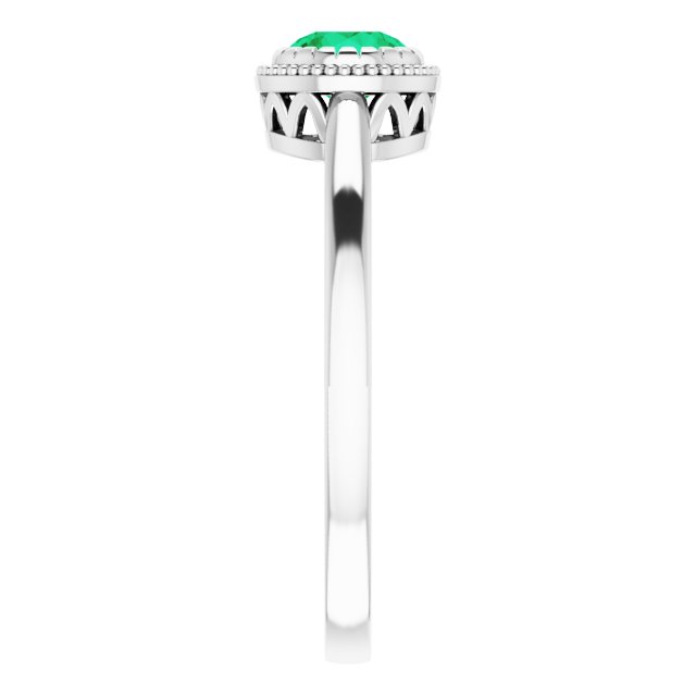 14K Gold Natural Emerald Milgrain Bezel-Set Solitaire Birthstone Ring - White Gold - view 4