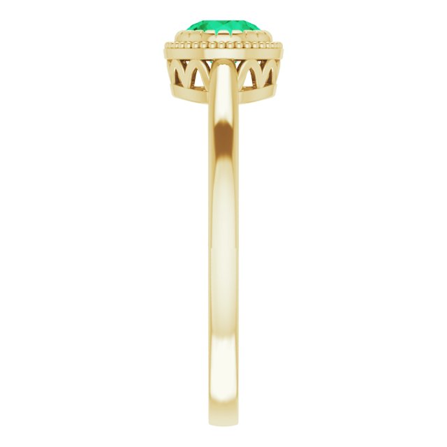 14K Gold Natural Emerald Milgrain Bezel-Set Solitaire Birthstone Ring - Yellow Gold - view 4
