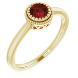14K Gold Natural Garnet Milgrain Bezel-Set Solitaire Birthstone Ring - Yellow Gold