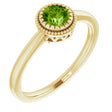 14K Gold Natural Peridot Milgrain Bezel-Set Solitaire Birthstone Ring