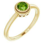 14K Gold Natural Peridot Milgrain Bezel-Set Solitaire Birthstone Ring