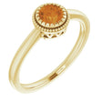 14K Gold Natural Citrine Milgrain Bezel-Set Solitaire Birthstone Ring