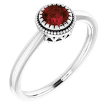 14K Gold Natural Garnet Milgrain Bezel-Set Solitaire Birthstone Ring - White Gold