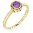 14K Gold Natural Amethyst Milgrain Bezel-Set Solitaire Birthstone Ring - Yellow Gold