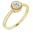 14K Gold Natural White Sapphire Milgrain Bezel-Set Solitaire Birthstone Ring