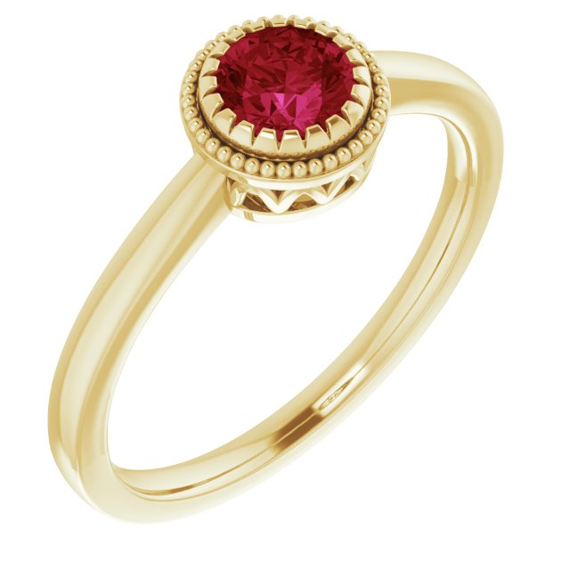 14K Gold Natural Ruby Milgrain Bezel-Set Solitaire Birthstone Ring