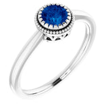14K Gold Natural Blue Sapphire Milgrain Bezel-Set Solitaire Birthstone Ring - White Gold