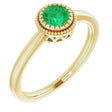 14K Gold Natural Emerald Milgrain Bezel-Set Solitaire Birthstone Ring - Yellow Gold