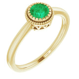 14K Gold Natural Emerald Milgrain Bezel-Set Solitaire Birthstone Ring - Yellow Gold