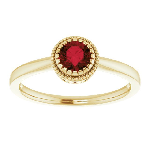 14K Gold Natural Garnet Milgrain Bezel-Set Solitaire Birthstone Ring - Yellow Gold - view 3