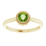 14K Gold Natural Peridot Milgrain Bezel-Set Solitaire Birthstone Ring - view 3