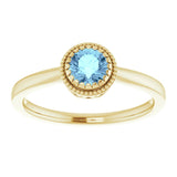 14K Gold Natural Aquamarine Milgrain Bezel-Set Solitaire Birthstone Ring - Yellow Gold - view 3