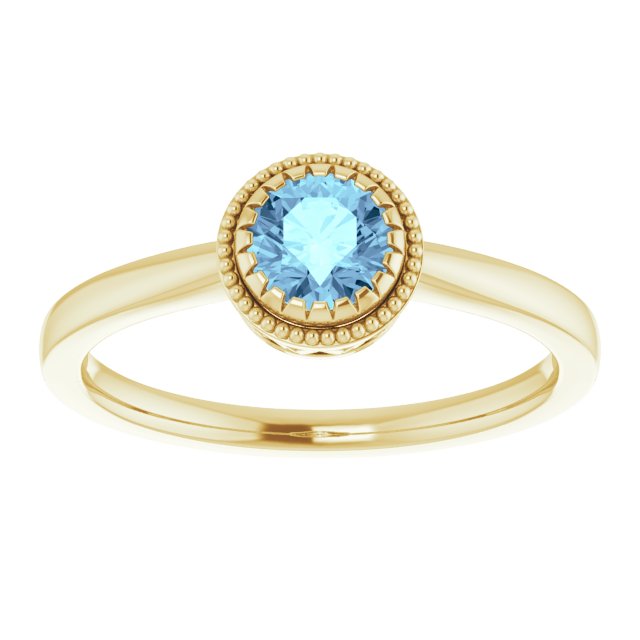 14K Gold Natural Aquamarine Milgrain Bezel-Set Solitaire Birthstone Ring - Yellow Gold - view 3