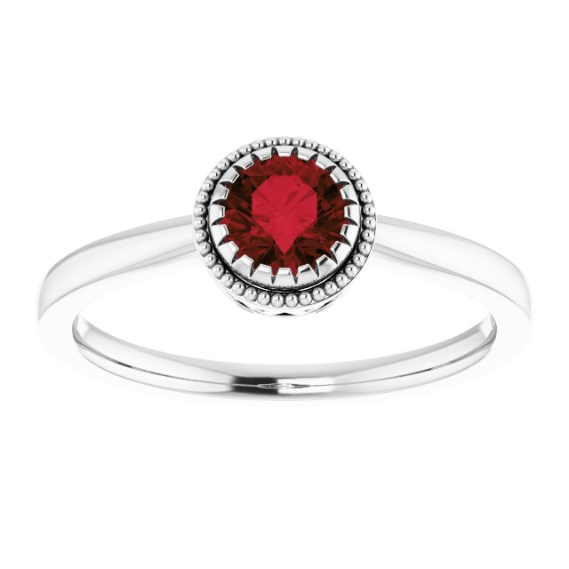 14K Gold Natural Garnet Milgrain Bezel-Set Solitaire Birthstone Ring - White Gold - view 3