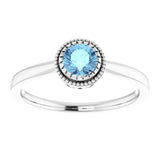 14K Gold Natural Aquamarine Milgrain Bezel-Set Solitaire Birthstone Ring - White Gold - view 3