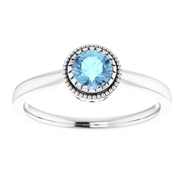 14K Gold Natural Aquamarine Milgrain Bezel-Set Solitaire Birthstone Ring - White Gold - view 3