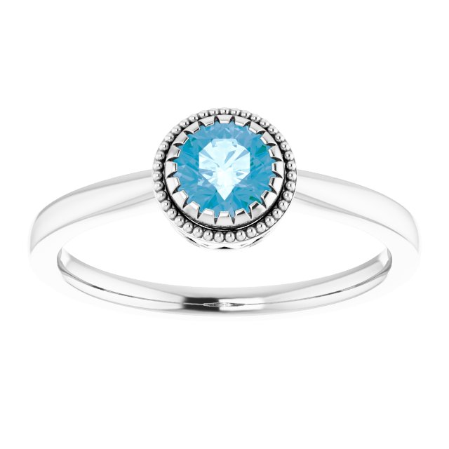 14K Gold Natural Swiss Blue Topaz Milgrain Bezel-Set Solitaire Birthstone Ring - White Gold - view 3
