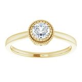 14K Gold Natural White Sapphire Milgrain Bezel-Set Solitaire Birthstone Ring - view 3