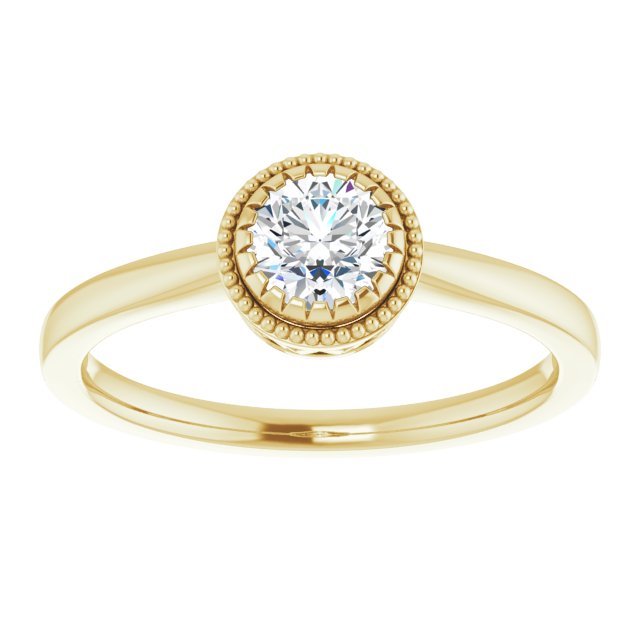 14K Gold Natural White Sapphire Milgrain Bezel-Set Solitaire Birthstone Ring - view 3