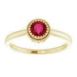 14K Gold Natural Ruby Milgrain Bezel-Set Solitaire Birthstone Ring - view 3