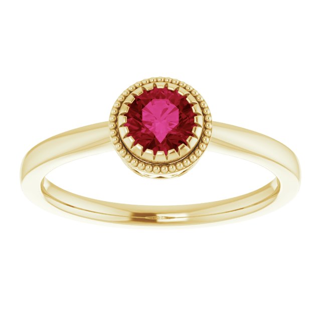 14K Gold Natural Ruby Milgrain Bezel-Set Solitaire Birthstone Ring - view 3