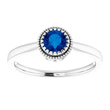 14K Gold Natural Blue Sapphire Milgrain Bezel-Set Solitaire Birthstone Ring - White Gold - view 3