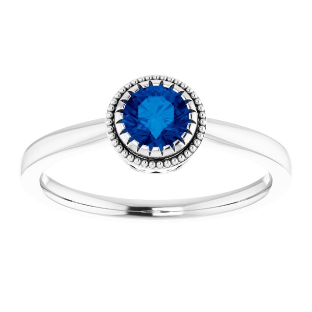 14K Gold Natural Blue Sapphire Milgrain Bezel-Set Solitaire Birthstone Ring - White Gold - view 3