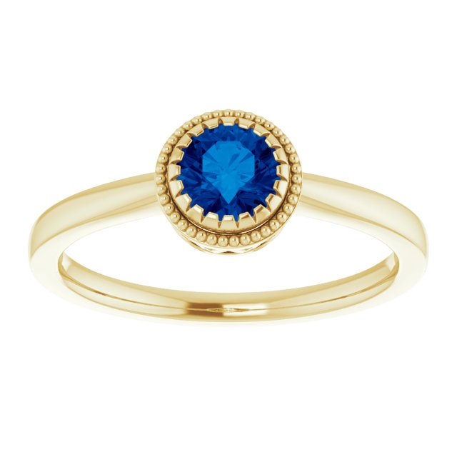 14K Gold Natural Blue Sapphire Milgrain Bezel-Set Solitaire Birthstone Ring - Yellow Gold - view 3
