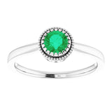 14K Gold Natural Emerald Milgrain Bezel-Set Solitaire Birthstone Ring - White Gold - view 3