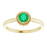 14K Gold Natural Emerald Milgrain Bezel-Set Solitaire Birthstone Ring - Yellow Gold - view 3