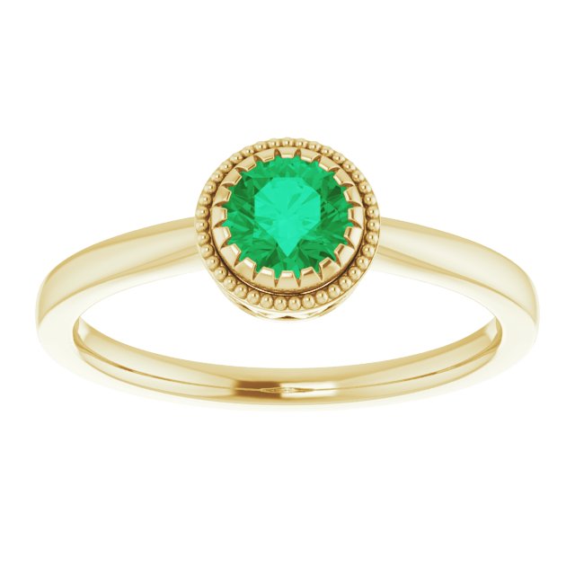 14K Gold Natural Emerald Milgrain Bezel-Set Solitaire Birthstone Ring - Yellow Gold - view 3
