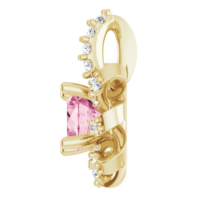 14K Gold Round Natural Pink Tourmaline & Natural Diamond Halo-Style Necklace or Pendant – 0.07 CTW - Yellow Gold - view 3
