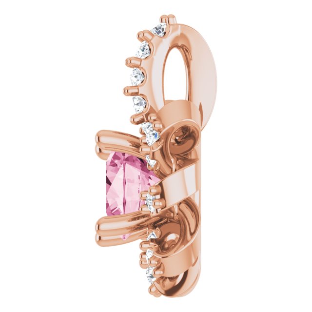 14K Gold Round Natural Pink Tourmaline & Natural Diamond Halo-Style Necklace or Pendant – 0.07 CTW - Rose Gold - view 3